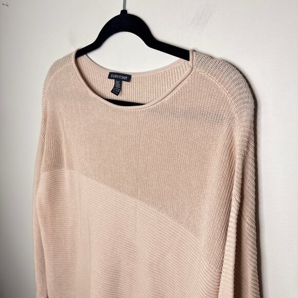 Eileen Fisher XS Tencel Long Sleeve Tan Sweater Mesh & Ribbed Detailing Minimal - Picture 2 of 7